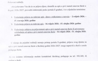 PRIJAVA ZA UPIS U PRVI RAZRED OŠ GALOVAC U ŠKOLSKOJ GODINI 2026.-2027